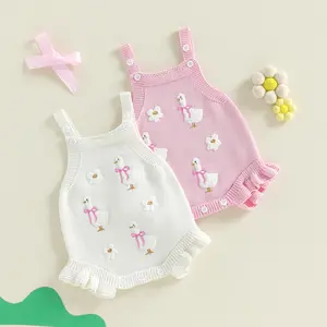 Baby Girl Overalls, Sleeveless Duck Flower Knit Romper Bodysuit Fall Clothes for Casual Daily