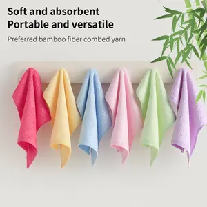 6 Pack Bamboo Fiber Hand Towels, Soft and Absorbent Multi-Purpose Face Cloths, Reusable Small Washcloths for Bathroom & Travel Use