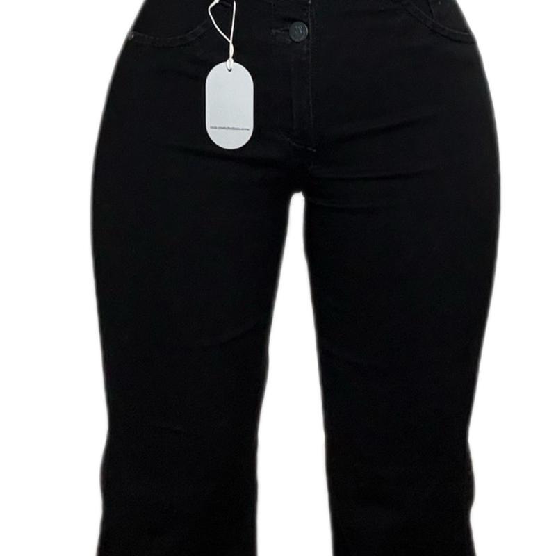 Jean Sienna Noir Stretch Colombian High-Waisted Flare Jeans for Women Black Campana Style with Double Front Buttons Soft Stretch Fabric