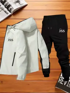 Trendy Sportswear Set Hooded Jacket & Drawstring Pants, Versatile Casual Two-Piece for Outdoor Activities, Fall/winter Essential