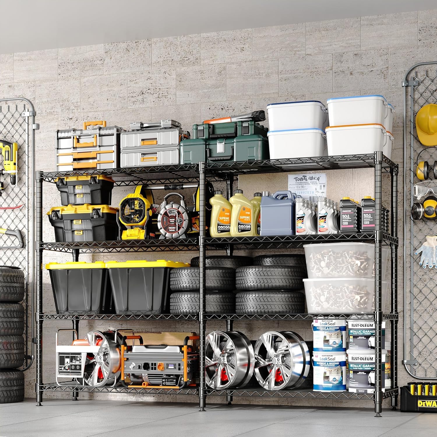 4-Tier Storage Shelves Metal Shelving Unit 13.8" D x 59" W x 59.5" H, 1060 LBS Heavy Duty Wire Shelving, l-Shaped Storage Rack with Adjustable Shelf for Home, Pantry & Warehouse