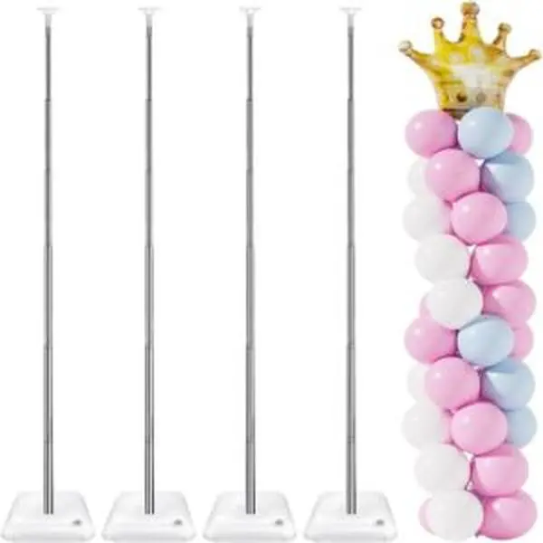 4-Piece Floor Balloon Column Kit - 66ft Adjustable Height Metal Telescopic Pillars, Easy Installation, Extendable for Baby Shower, Birthday Party Decorations