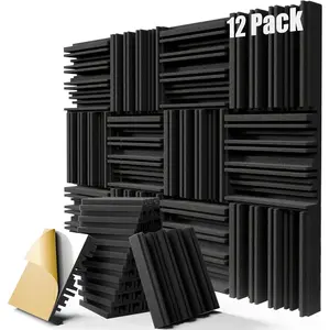 12 Pack Sound Proof  Panels for Walls, 12" x 12" x 2" Self-Adhesive Acoustic Panels, High-Density Soundproof Wall Panels for Studio  and Ceilings (Black)