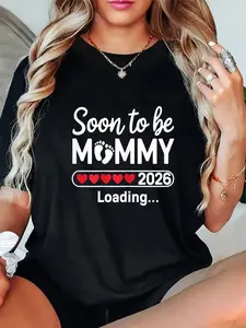 100% Cotton Unisex Womens Soon To Be Mommy 2026 Mom Est 2026 Loading Promoted to Mommy T-Shirt Graphic Printed Casual Round Neck T shirt