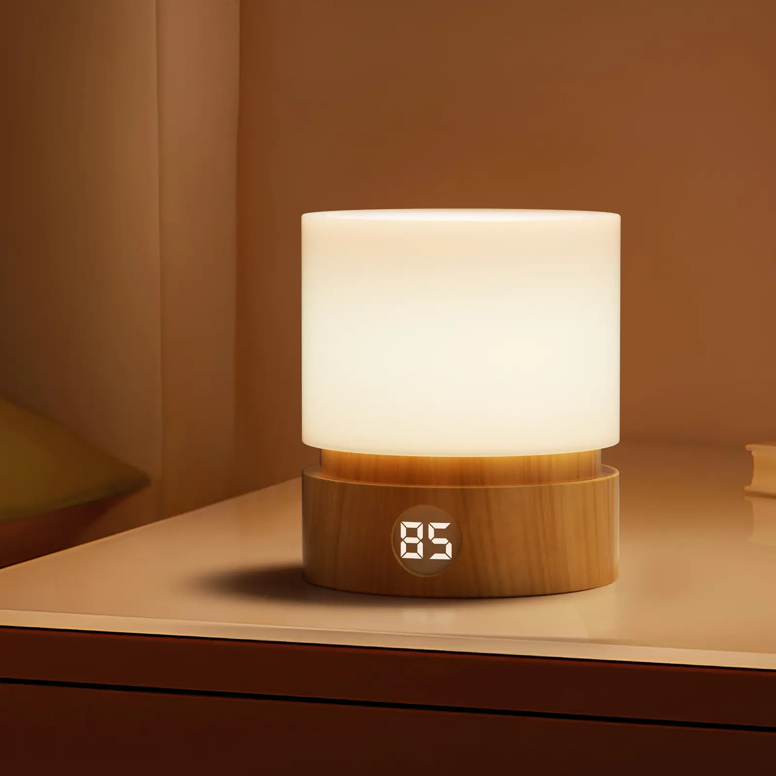 ICARER FAMILY Timer Night Light,Dimmable LED Bedside Lamp,Night Light Kids and Baby Nursery,Woodgrain,Sleep Aids Light,Rechargeable,Battery Operated