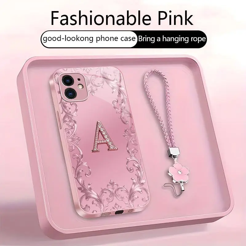 Suitable for [iPhone 11] high-end women's phone case🥰，free four-leaf clover lanyard included—choose any one of the 26 letters. Drop-resistant and fingerprint-proof. YM99