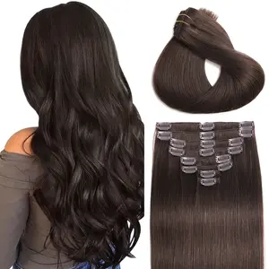 KingSup Clip in Hair Extensions Real Human Hair 120g Clip ins 100% Brazilian Remy Human Hair Extension for Women 8pcs Per Set with 18 Clips Double Weft (14-26 Inch #2 Dark Brown)