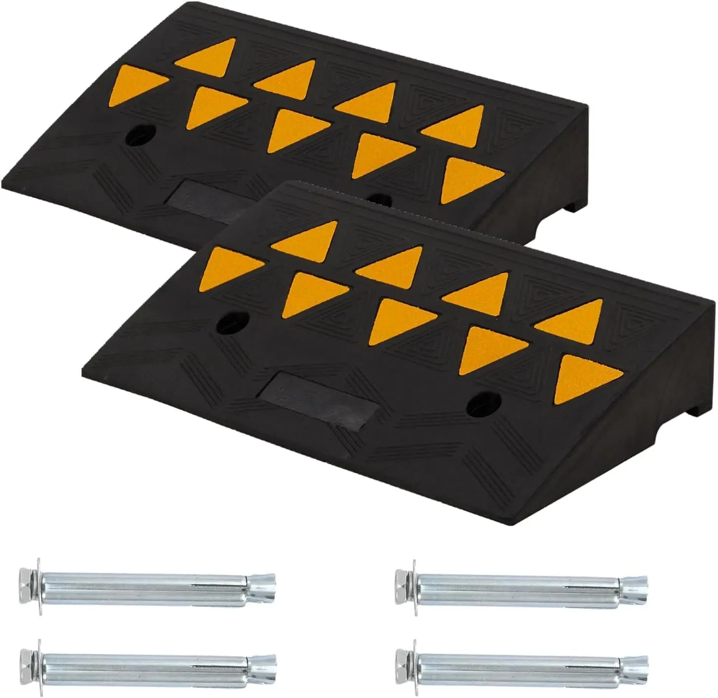 Gaomon Heavy-Duty Rubber Curb Ramp - 33000 lbs Max Capacity, Weatherproof, Slip-Proof, Low Profile, Tool-Free Installation, Freezing Temperatures Resistant, Hollow Grid Base, 300% Better Nighttime Visibility - for Driveway, Wheelchair Access, Cars, Trucks
