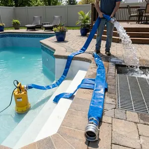 2" x 100FT Heavy Duty Pool Backwash Hose, Reinforced Blue PVC Lay Flat Water Discharge Hose with Aluminum C & E Camlock Fittings, for Swimming Pool Drain & Filter Cleaning