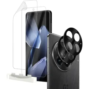 (2+2) Compatible for OnePlus 13, 2 Pack Soft TPU Screen Protector + 2 Pack Glass Camera Lens Protector, Protector De Pantalla Bubble-Scratch Self Healing with Alignment Tool High Definition