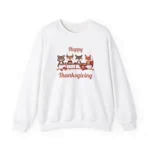 Cute Forest Animals Thanksgiving Sweatshirt - Fall Cozy Crewneck for Animal Lovers | Happy Thanksgiving & Pumpkin Season Shirt
