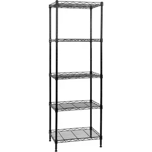 5-Tier Wire Shelving Adjustable Shelves Unit Metal Storage Rack for Laundry Bathroom Kitchen Pantry Closet Organization (Black, 16.6" L x 11.4" W x 49.1" H)