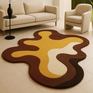Modern Creative Colorblock Pattern Carpet, European Luxury Style Plush Rug, Decorative Area Rug, Fluffy Area Rug, Easy to Clean, Suitable for Living Room Bedroom Balcony
