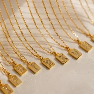 Mini Pave Initial Tag Necklace by Caitlyn Minimalist