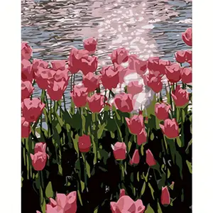 1PCS Pink Tulip- 16x20 Inch - Frameless - Art Students DIY Digital Painting Kit - Professional Paintings - Paint by Numbers - Handcraft Art Set - Acrylic Painting - For Home Wall Decoration, Handmade Gifts - Frame Not Included