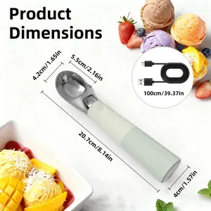 Electric Heated Ice Cream Scoop, Rechargeable Ice Cream Scooper with Inductive Heating, Non-Stick Spoon, USB Charging
