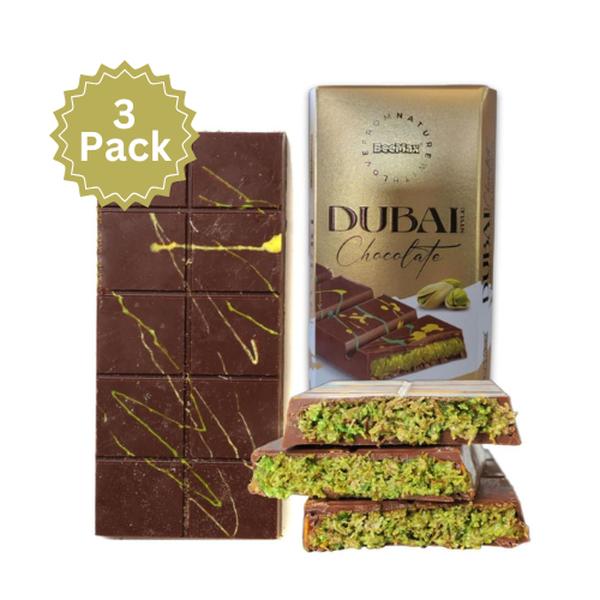 Dubai-Style Chocolate Bar 3 pack 7 oz of Authentic Luxurious Middle Eastern Indulgence Premium Milk Chocolate, Golden