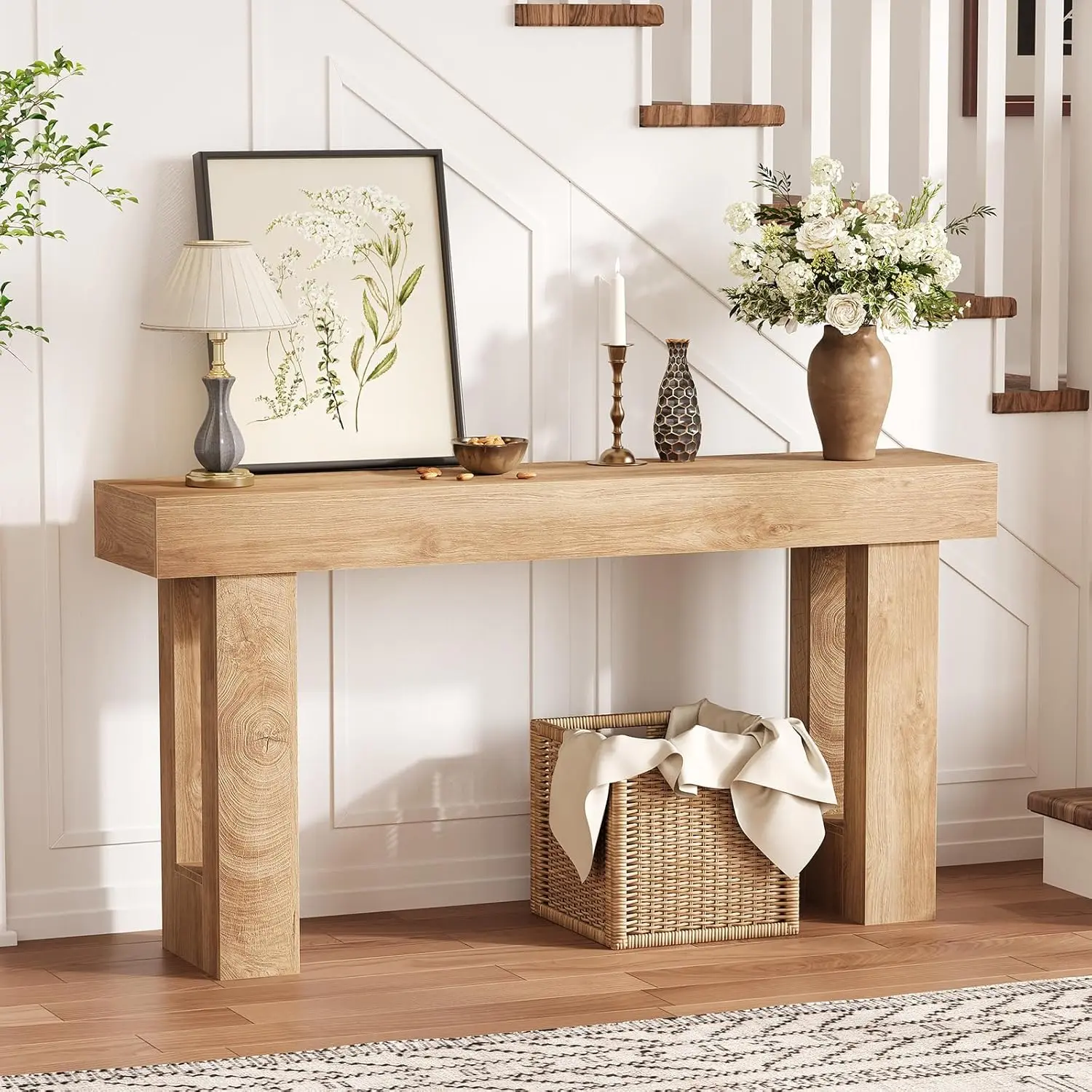 63in Farmhouse Entryway Table - Rectangular Wooden Sofa Table, Long Console Table, Behind Couch Table Ideal for Living Room, Entrance, Hallway
