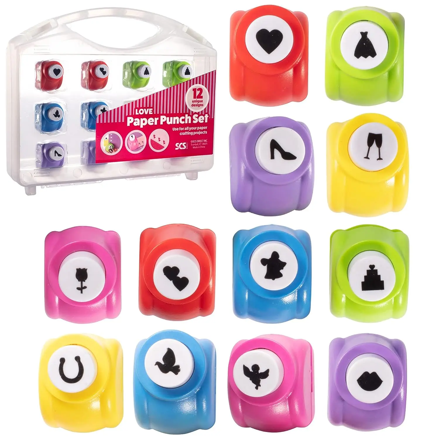 SCS Direct Scrapbook Paper Hole Punchers - 12 Unique Gift Themed Hole Punchers - Scrapbooking Supplies kit and Accessories, DIY Craft Card Making