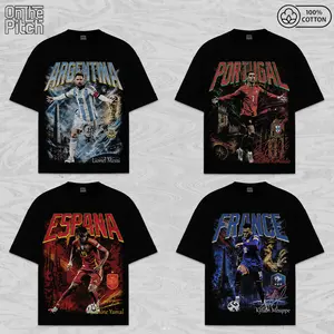 Vintage Collection The Big Tournament 2026 Soccer Graphic Tee - Messi & Ronaldo Bootleg Shirt, Lamine Yamal & Mbappe Retro T-Shirt, 100% Cotton Oversized Heavyweight Streetwear, Gameday Ready Apparel