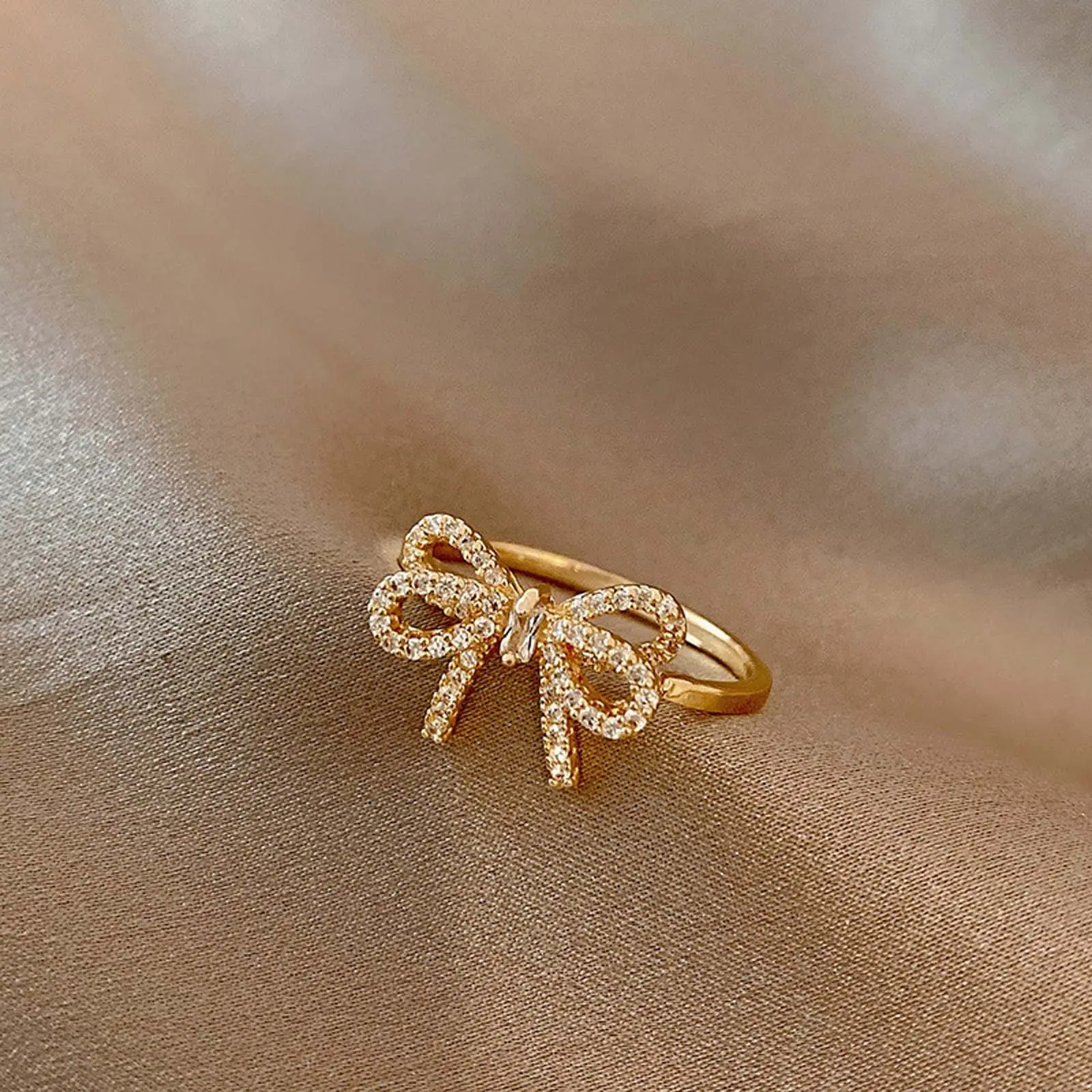 Zircon Double Bow Ring for Women – Y2K Stacking Jewelry, Dainty Party Accessory, Birthday & Anniversary Gift