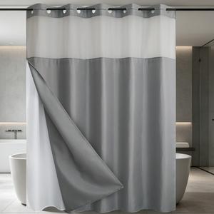 No Hook Shower Curtain with Snap in Liner -Waterproof Double Layer Shower Curtain With Waterproof ,WashableInner Liner,  72 x75 Inch Showercurtain