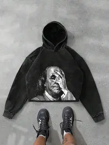 Men's Portrait Print Drawstring Hoodie Pullover, Streetwear Fashion Casual Regular Fit Long Sleeve Hooded Graphic Sweatshirt for Daily Holiday Outdoor Wear, Men Clothes Menswear for All Seasons, Tops