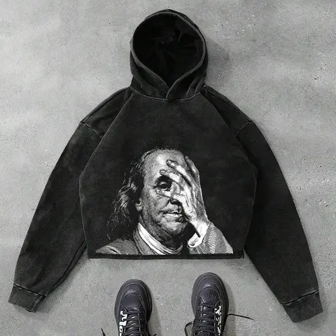 Men's Portrait Print Drawstring Baggy Hoodie, Streetwear Fashion Casual Regular Fit Long Sleeve Hooded Sweatshirt for Daily Holiday Outdoor Wear, Men Clothes for All Seasons, Streetwear Casual Style, Tops