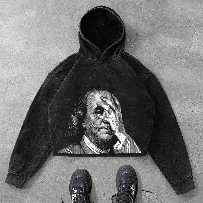 Men's Portrait Print Drawstring Baggy Hoodie, Streetwear Fashion Casual Regular Fit Long Sleeve Hooded Sweatshirt for Daily Holiday Outdoor Wear, Men Clothes for All Seasons, Streetwear Casual Style, Tops