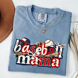 Comfort Colors Baseball Mama Vintage T-shirt Sports Mom Baseball Bow Bat Game Day Mama Tshirt Trendy Baseball Mom