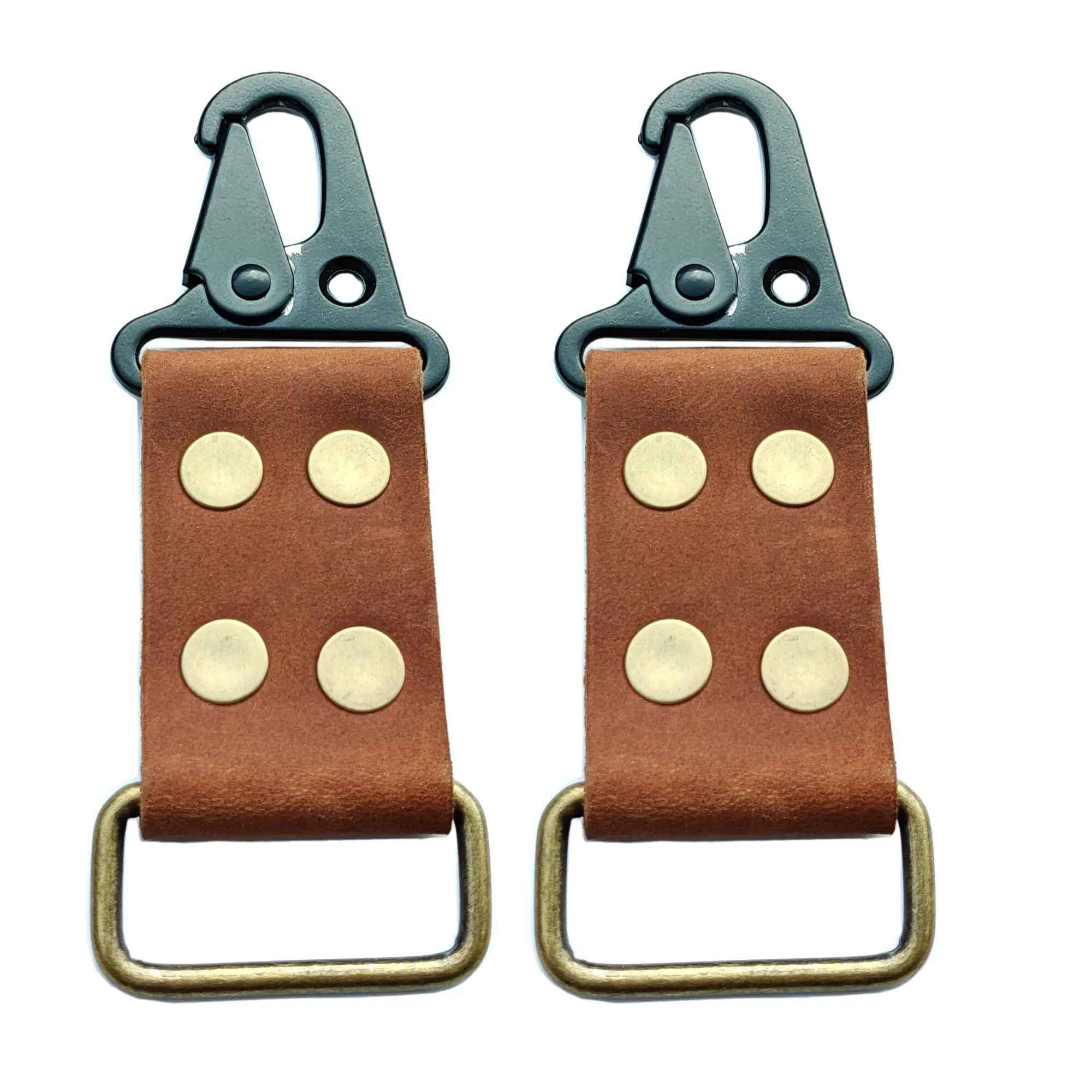 MEEBOY 2pcs Handmade Heavy-Duty Leather Key Ring Holders - 4-Rivet Secure Fixation, Widened Cowhide Carabiner, Practical Fashion Accessory