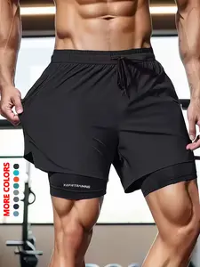 Men's 2-in-1 Running Shorts with Stretchy Compression Liner, Drawstring Elastic Waist, Breathable Design for Workout and All-Day Athletic Comfort, Available in Multiple Color Options