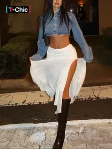 Women's Denim-effect Print Long Skirt, Boho Hippie Skirt, Fashion Casual Slim-fitting Bodycon Skirt for Daily Outdoor Wear, Women Bottoms for Summer