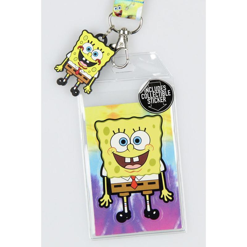 SpongeBob SquarePants and Patrick Riding Krabby Patties Breakaway ID Lanyard with Detachable Badge Holder Rubber Charm and Collectible Sticker