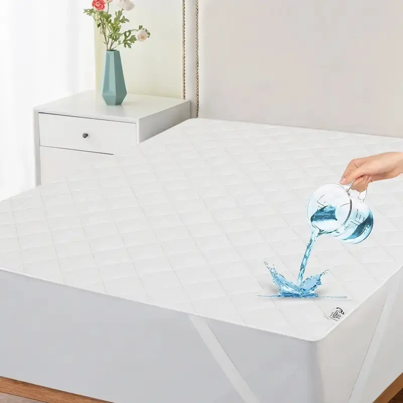 Waterproof Mattress Protector With Straps Stretchable Quilted Mattress Cover up to 16" Durable Anchor Band Bed Cover Size Mattress Pad Covers soft and