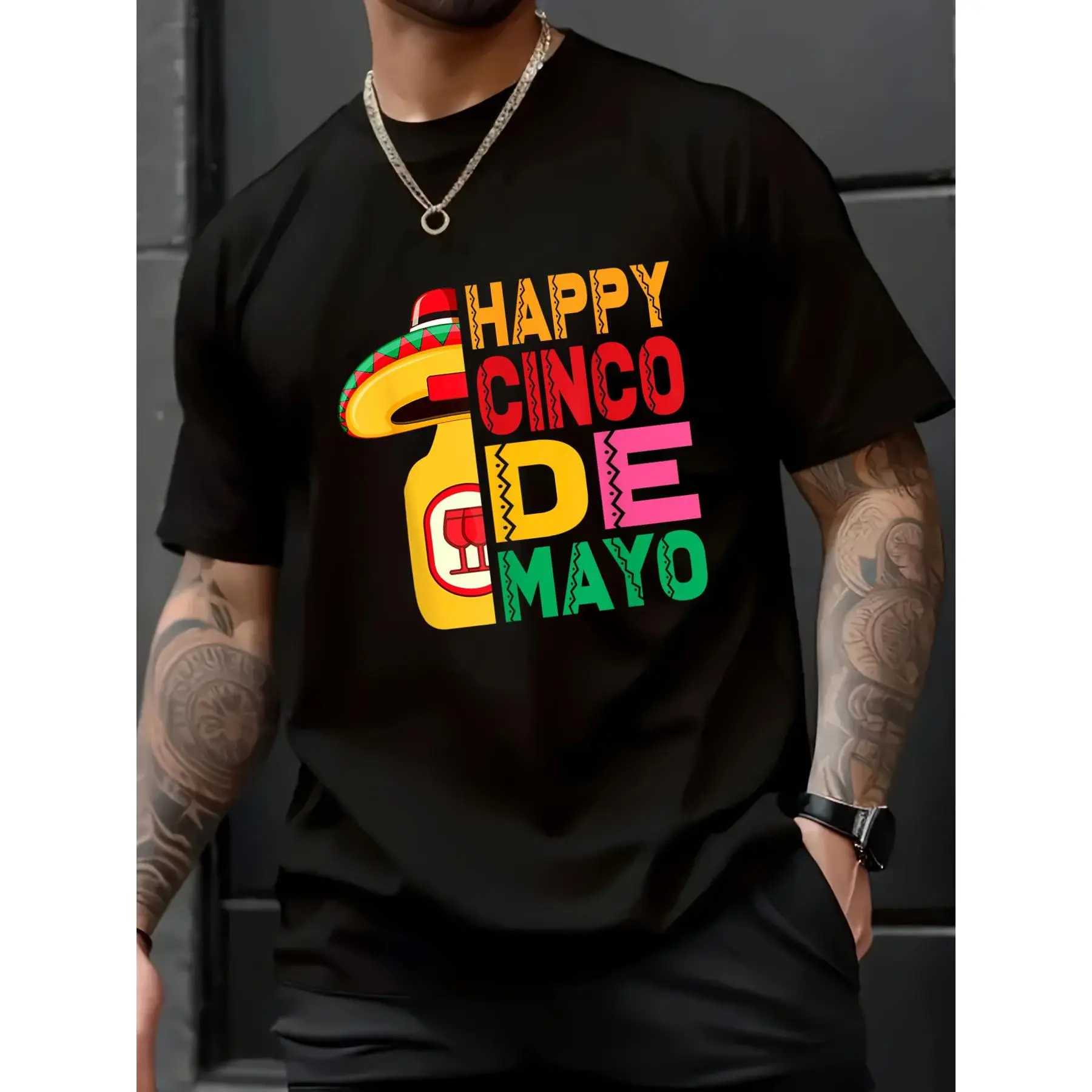 100% Cotton Unisex “Happy Cinco de Mayo” Party “Cinco de Drinko” T-Shirt – Printed Short-Sleeve Men’s T-Shirt Top