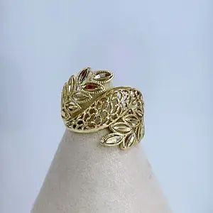 Leaf Crown Design Ring - 14k Laminated Gold Metal Coating Hypoallergenic 3 Layers Protection Elegant Everyday Ring