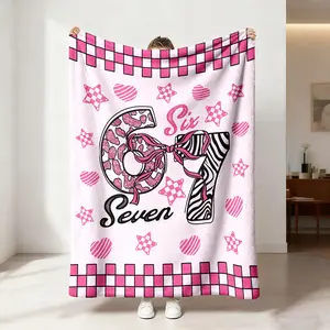 1 piece 67 hot stem pink black star bow with pink and white checkerboard element flowers soft and comfortable boys and girls bedroom living room sofa cover blanket camping blanket Flannel Cozy Blanket