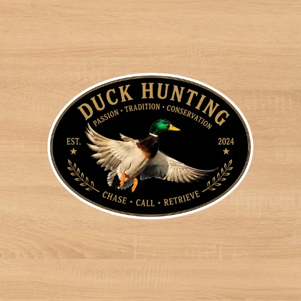 Duck Hunting Tradition Crest Sticker, Vintage Waterfowl Hunting Waterproof Vinyl Decal for Car, Truck, Boat, Laptop, Window & Hunting Gear