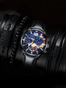 4-piece set of stylish casual and business watch with a simple and fashionable design for men, Quartz Analog Watch