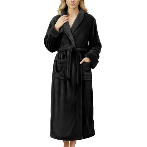 NY Threads Women's Soft Fluffy Fleece Shawl Collar Long-Sleeve Bathrobe with Pockets, Adjustable Belt, Fit Plush Loungewear Gown