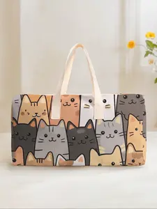 Large Capacity Corduroy Travel Duffel Bag, Cat Print Casual Weekender Bag, Perfect for Weekend Getaways & Daily Commuting, Fashionable Duffel Bag