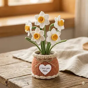 Crochet Daffodil Pot, Handmade Narcissus Flowers Amigurumi, Mother’s Day Gift, Spring Floral Table Decor