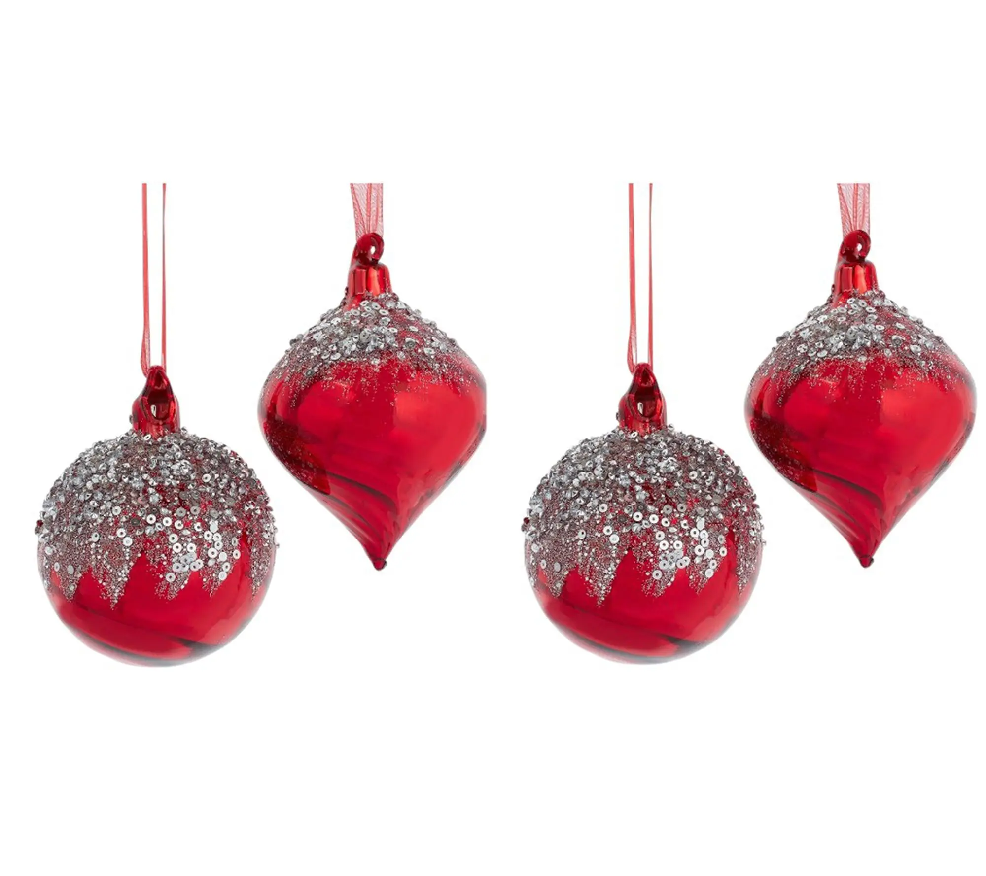 RC Home Decor -3" Red Glass Christmas Ornaments w/ Silver Sequins