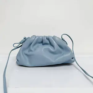 Pre-owned Bottega Veneta Calfskin Crossbody Bags The Mini Pouch Light Blue CPU1222