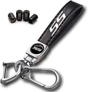 Aluminum Alloy Tire Valve Stem Caps & Car Keychain Keyring Set, 4 Pieces Explosion-Proof Valve Covers with Exclusive Logo, Tool-Free Install, Compatible with Chevy Camaro RS/SS Automotive Accessories