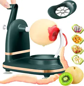 Manual Hand Crank Apple Peeler, Corer and Slicer – Suction Non Slip Counter Grips - Stainless Steel Blades – Peels, Cores and Cuts in Seconds for Home Kitchen Quick Applesauce Pie Making (dark green)