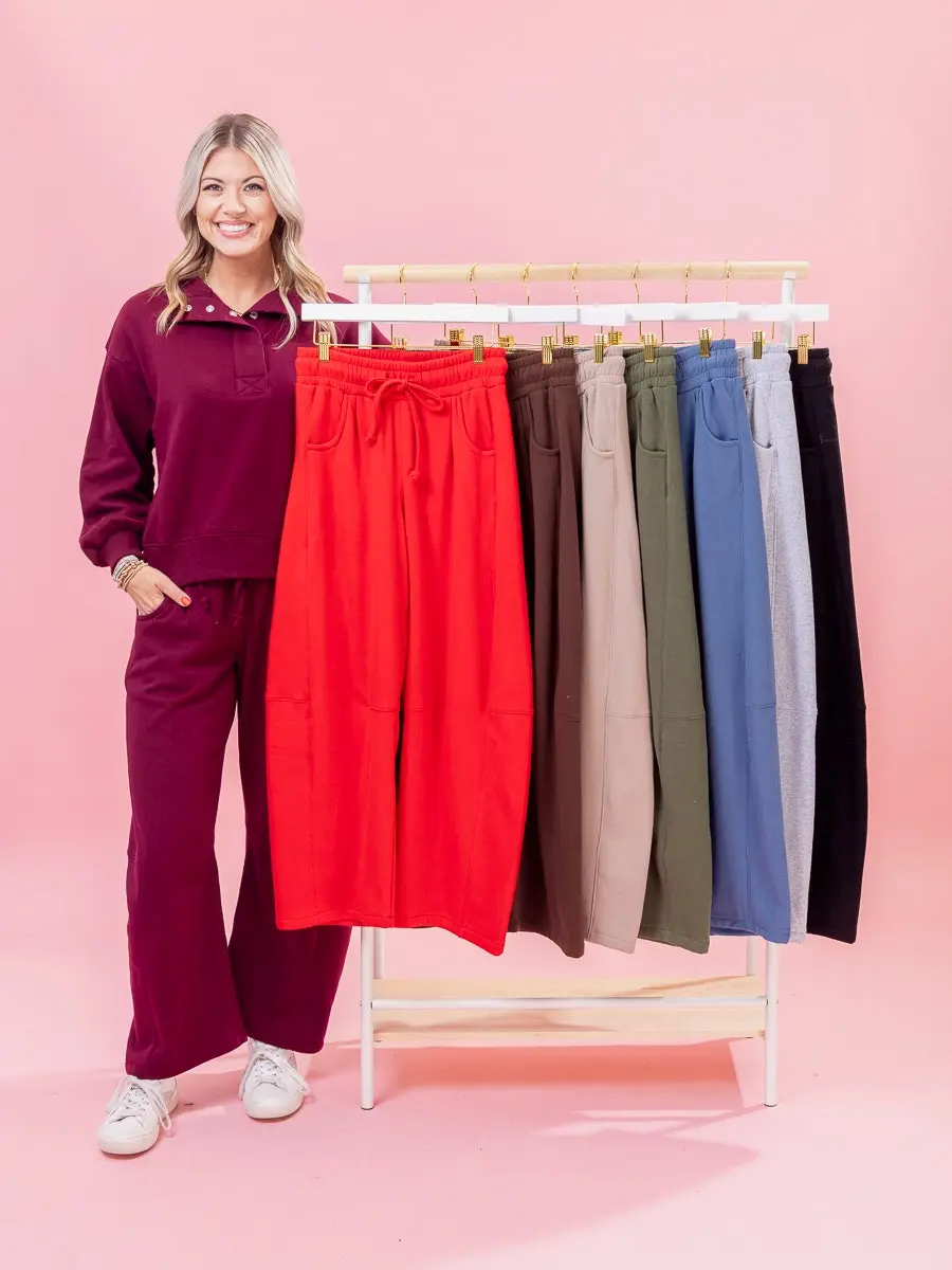 Zenana Fleece Barrel Leg Sweatpants | S-L Pair w/ sku72674