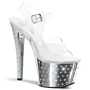 Women's Stylish Classy High Heel Sandals - 7 in STARDUST-708 Clear-Silver Chrome Footwear with Platform Design