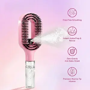 3-IN-1 MIST SPRAY HAIR BRUSH 55ML, Ionic Anti-Frizz Detangling Hair Comb With Refillable Water Tank, Dual Bristle Massage Scalp Brush, Smooth Knots Tangle Free Styling Tool For Dry Curly Thick Hair
